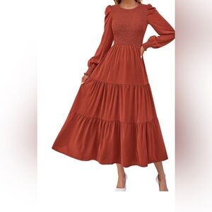 Elegant Long Sleeve Rust Dress